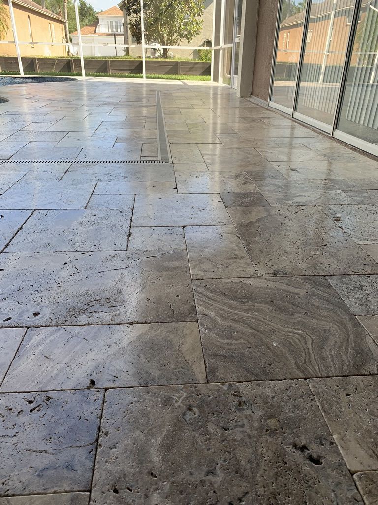 Travertine patio cleaned and sealed