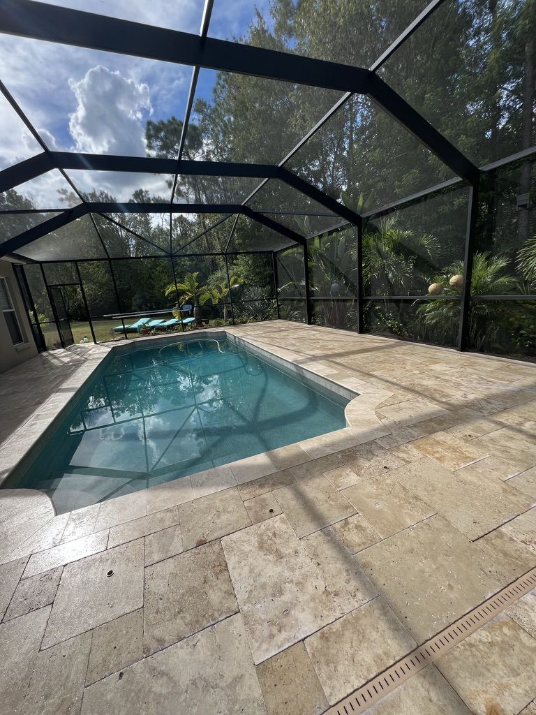 Travertine walkway sealed with a natural, non-slip finish